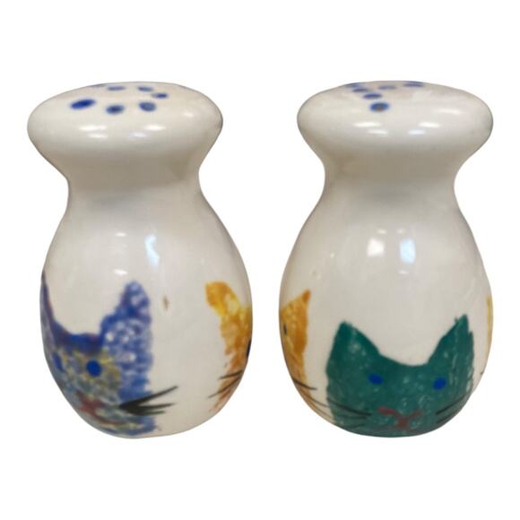 Cat Faces Hand Painted Salt & Pepper Set Mexico 3.5"‎ Tall x 2" w - Picture 6 of 14